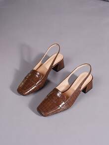 Women's Square Toe Sandals, French Style, Versatile, Chunky Mid Heel, Closed Toe, Summer New Arrival - Coffee Brown - View 6