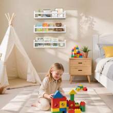Lizgaho Floating Wall Nursery Book Shelves For Bedrooms Kids 24 Inch White Wooden Baby Book Shelf For Kids Rooms Set Of 3 Nursery Shelves For Wall Mounted Honey Stain Toddler Bookshelf For Kids Wall