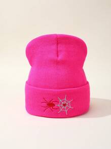 Unisex Spider Web Embroidered Knit Beanie Hat, Suitable For Holiday And Daily Wear