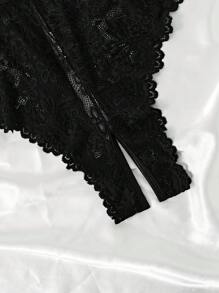 Mono de lencería sexy con encaje calado y contraste para mujer de talla grande