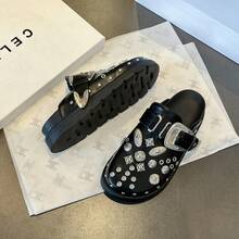 2025 New European And American Foreign Trade Large Size New Women's Casual Comfortable Fashion Flat Bottom Cool Slippers - màu đen - Xem 4