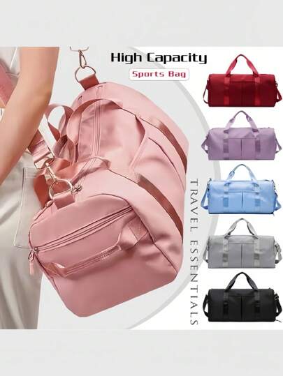 1 peça bolsa esportiva de grande capacidade, compartimento para sapatos independente, bolsa de ginástica, bolsa de mão, adequada para ioga, fitness, viagens, lazer e férias