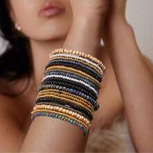 Set de 20 piezas Brazaletes elásticos apilables con cuentas de estilo bohemio y degradado de color para uso diario - Multicolor - Ver 18