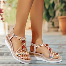 Summer Shoes For Women Covered,Rubber Women Casual Shoes,Flat Shoes For Women,2025 New Beach Shoes, Suitable For Outdoor Travel - 米白色新款 - 查看 3