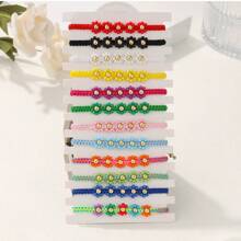 1 Set New Bohemian Mid-Section 5 Beads Floral Beaded Woven Bracelet For Women (Random Color)