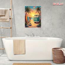 1pc, Beach Canvas Wall Art, Tropical Palm Tree Van Scene, Solid Wood Frame, Ready To Hang. Coastal Decor, Beach House Art, Living Room, Bedroom, Office Art, Summer Vibes, Sunset Wall Art, Turtle Beach Van Print, Framed Canvas Art, Easy Install, Tropical Getaway Wall Art. - Multicolor - View 4