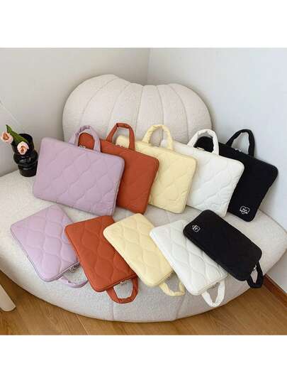 YOONI 韩国 INS 风格绗缝刺绣笔记本电脑包，简约 iPad 保护套带手柄，适用于 9.7/10.2/11 英寸平板电脑，13/14 英寸笔记本电脑保护套，便携式柔软内保护袋，适用于学校和工作笔记本电脑包，女士 书包，大学必备品，返校笔记本电脑保护套