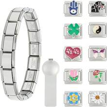 100 Pieces DIY Stainless Steel Bracelet 5/108/18/30/36 Pieces Random Italian Style Bracelet Sets, Multiple Pendants Piercing Tools, 9 Mm Modular Pendant Bracelet Link Handcrafted DIY Jewelry / Factory Direct - Multicolor - View 2