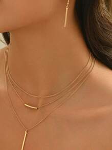 Conjunto de 3 joias boêmias da moda para mulheres, Europa e América, colar com pingente geométrico dourado minimalista e brincos delicados