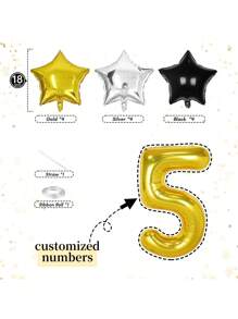بالونات أرقام مخصصة بقياس 32 بوصة باللون الأسود والذهبي والفضي، أرقام لعيد الميلاد الخاص بك، كما وبالونات بأشكال نجمية بقياس 18 بوصة باللونين الأسود والفضي، الأسود والذهبي، الأحمر والأزرق والأبيض، مناسبة ل- عيد الميلاد وحفلات الاستحمام وعيد الزواج والسنة الجديدة والتخرج وحفلات التزيين