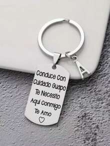 1 pieza Llavero de acero inoxidable con tallado estilo español, regalo romántico del Día de San Valentín para esposo o novio, accesorios de coche, accesorios góticos lindos de Y2K, accesorios del Día del Maestro - Plateado - Ver 19