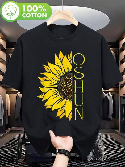 Camiseta de Algodón 100% para Hombres y Mujeres con Diseño Cultural Yoruba Inspirado en Oshun Sun - Estampación Unilateral, Cuello Redondo Casual a Mano Corta Negra, Tallas S-XXL, 180gsm Peso del Tejido Ideal Para Atuendos Cotidianos o Festivos, Regalo Perfecto Navideño/Añejo Nuevo, Medio Flor Todas las Letras "Oshun" Con Vibrante Sol e Ilustraciones Deleitantes.Adecua Primavera/Verano/Otoño Lavable En Maquina