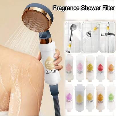 1个多功能香薰淋浴过滤器，适用于浴室、水龙头、热水器、洗衣机，带有薰衣草、樱花、茉莉、玫瑰、柠檬、桂花、桃子、草莓、松树香味