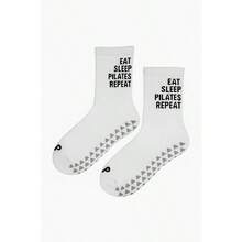 Soul8 Studio Pilates Grip NonSlip Athletic Crew Socks For Running Gym Sports Outfits U2013 Fun Motivational Gift U2013 Unisex, Men  Women(Regular US Size 68.5, EAT SLEEP PILATES REPEAT)