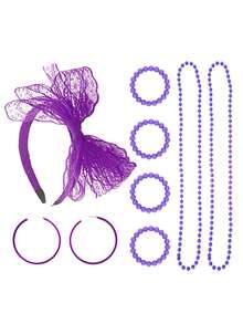 Forever & Moment 8 件套 80 年代女士服装配饰套装仿珍珠项链手链圆形耳环蕾丝蝴蝶结发带婚礼化妆舞会节日装饰礼物万圣节 - 多色 - 查看 22