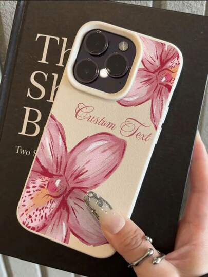 1pc Customizable Name Phone Case With Gradient Pink White Orchid Floral Design, Suitable For IPhone 15 Pro Max/16E/14 Plus/13/12/11, Overall Fresh Sweet Style, Ideal For Flower Lovers And Those Seeking Personalized Romantic Aesthetic