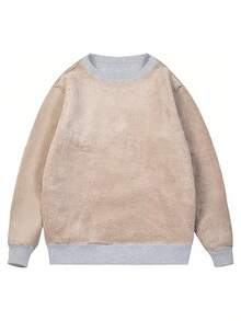 Men's Letter Graphic Print Crew Neck Sweatshirt, Loose Fit, Warm Lining, Long Sleeve Grey Sweatshirt Men, Crew Neck Long Sleeve Drop Shoulder Warm Fleece Casual Pullover Sweatshirt,For Autumn/Winter