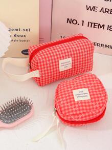 Juego de bolsas organizadoras de gran capacidad para el hogar con cremallera, bolsa de tocador portátil y con asa, bolsa de almacenamiento de cosméticos con diseño acolchado y de cuadrícula clásica en color rojo, bolsa cuadrada pequeña para almacenar toallas sanitarias, bolsa de maquillaje multifuncional para el hogar con asa, regalos para el Día de San Valentín, Navidad, Acción de Gracias, suministros para damas de honor y bodas