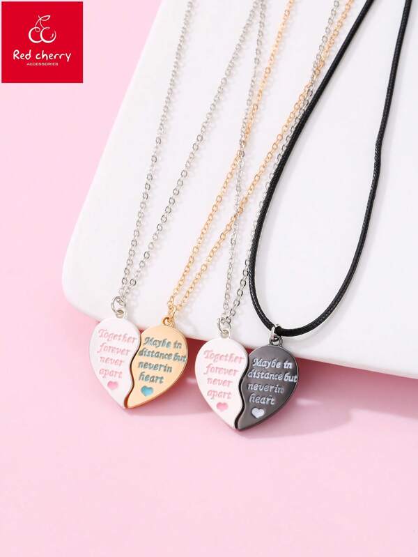 2pcs Women Zinc Alloy Best Friend Heart Magnetic Necklace Set, Suitable For Girls And Best Friends To Wear Together