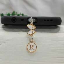 1 件双面圆形字母 A-Z 和蝴蝶吊饰防尘塞，DIY 金属手机装饰