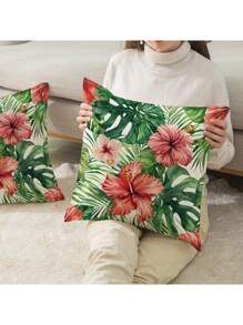 1 Stück/2 Stück floraler dekorativer Kissenbezug, mehrere Blumenmuster, 4 Größen erhältlich, angenehmer Leinenstoff, ohne Füllung, geeignet für Heimdekoration, Wohnzimmer, Zierkissen, Kissenbezug, Sofadekoration, Polsterbezug, weiche Auflage