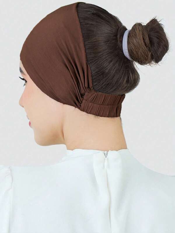 1 stuk effen elastische hoofdband voor dames, antislip geplooide bandana en hijab-pet, comfortabele, ademende, elastische hoed met brede rand, geschikt voor dagelijks gebruik en sport.