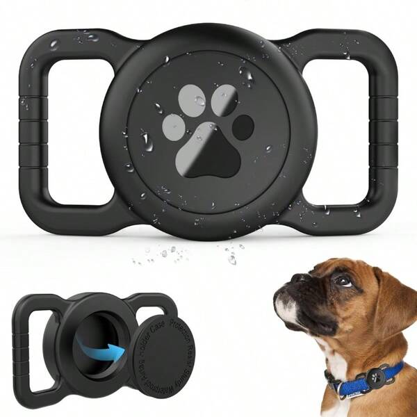 Airtag Dog Collar Holder [1 Pack] Waterproof Dog Airtag Holder Silicone Full Body Covered AntiLost Protective Apple Air Tag Holder For Pet Collar Fits All Width Collars Black