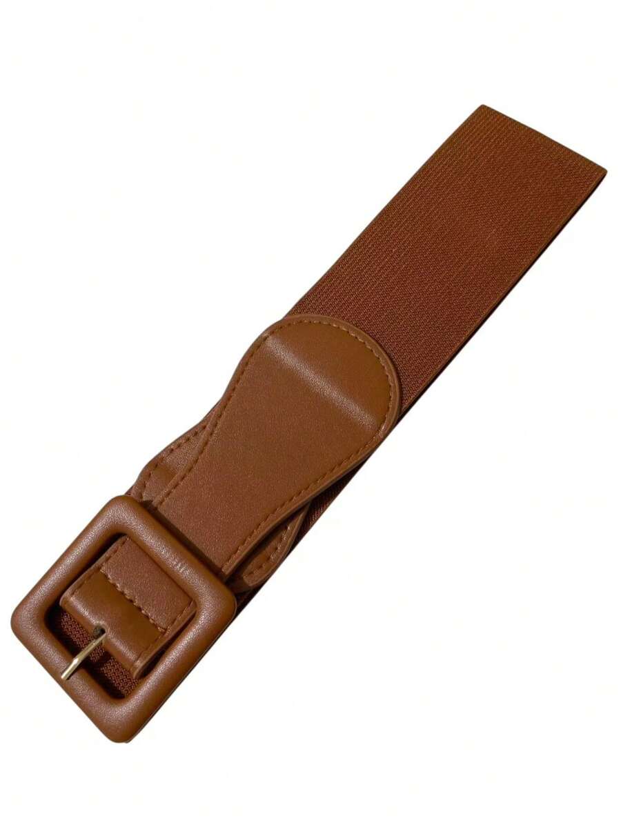 Women's Elastic Wide Belt With Buckle To Cinch Dress Waist - Màu Tím - Xem 1