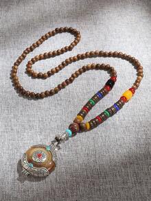 1 件复古莲花坚果吊坠木质项链，男女皆宜，优雅 - 均碼 - 查看 13