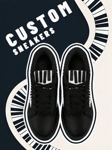 [Music Festival Theme]Men's Custom Name Lightweight Low-Top Sneakers, PU Leather Panel Shoes, Piano Keyboard Print, Unisex All-Season Casual Wear - Multicolor - View 3