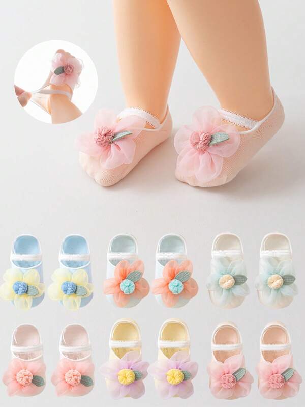 1 Pair Summer Thin Breathable Infant Boat Socks With Floral Princess Decor For Newborns And Toddlers 0-1 Years Old