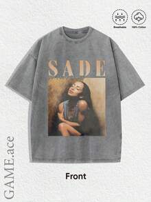 1PCS Summer Tops, Y2K Swag Tee, Vintage Sade Graphic T-Shirt - Bohemian Retro Music Band Tee With Black & Golden Print, Spring/Summer/Fall Men Clothes, Regular Fit Shirt, Christmas & Halloween & Thanksgiving Day & Valentine's Day & Pride & Father's Day & Easter & Mother's Day & New Year & Spring Festival, Men's Round Neck Printed Short Sleeve Casual Everyday T-Shirt, They Are Excellent Gifts For Friends And Family, 100% Cotton T-Shirts Feature, A Youthful And Fashionable Design, Graphic Tees Men, Graphic Tees Women, Cachorro Feliz, Back To School - Xám - Xem 1