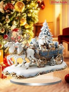 1 pezzo di decorazione piatta in acrilico 2D di Babbo Natale che tira la slitta delle renne - (20cm/7,87 pollici) adatta per casa, regalo di compleanno, ufficio, camera, attraccapanni, decorazione soggiorno, durevole e impermeabile - il regalo migliore per amici e famiglia