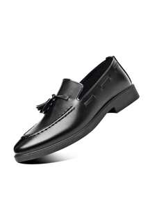 Men's Slip-On Loafers Shoes With Tassel Decoration, Soft Sole Business Casual Leather Shoes