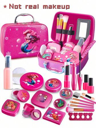 Kit de juguete de maquillaje de juego de roles para niños (falso), organizador de bolso y juego interactivo de escena simulada, calcomanías de uñas DIY de estilo aleatorio, gran regalo para Navidad y