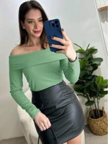 Women's  Long Sleeve Top - Dusty Blue - View 1