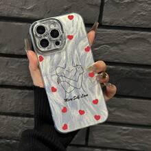 Funda para teléfono 1 pieza Amor propio - Temática con motivos de corazón, hilo fino con agujeros IMD de moda y teléfono, 16/15/14/13/12/11 Pro Promax Plus/X/Xsmax Funda para teléfono S, Son hombres y - Plateado - Ver 1