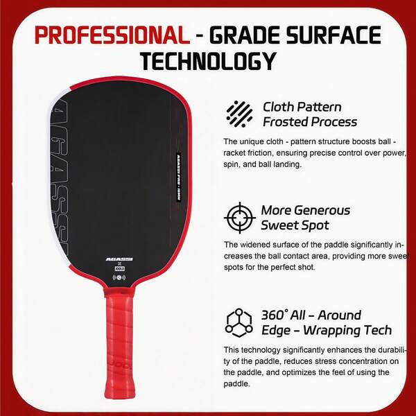 1pc Agassi/Graff Professional Pickleball Paddle - 16mm T700 Carbon Fiber, Basic Heat Press Structure And Textured Grip Surface For Enhanced Feel, Red And White Designs, Suitable For All Players, Perfect Choice For National And International Competitions