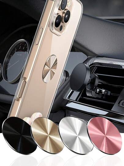 2pcs Magnetic Adsorption Car Mount Phone Holder Plate, Universal Phone Magnetic Adsorption Sticker, Aluminum Alloy Plate, Car CD Texture Magnetic Film, Phone Mounting Accessories Compatible With IPhone, Android Phone, Gift For Birthday, Family, Friends Car Accessories Car Phone Holder