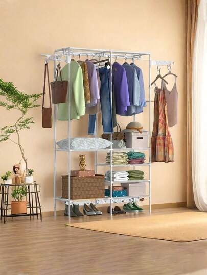 1pc Multifunctional Floor Standing Wardrobe, Coat Rack, Shelving Unit, Shoe Rack, Sturdy, Fashionable, Easy To Assemble And Disassemble, Portable, Suitable For Bedroom, Living Room, Office, Study Room, Holiday Gift, Christmas Gift, Children's Gift