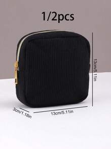 1/2 piezas Bolsa de maquillaje cuadrada de pana, para mujer y hombre, bolsa de aseo plana, organizador de maquillaje, bolsa de cosméticos de viaje