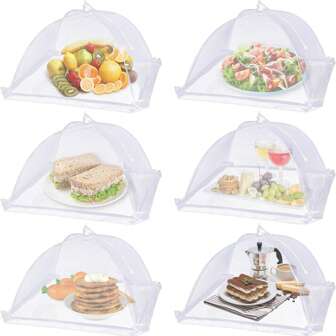 1 pezzo Copri cibo in rete, copertura in nylon bianco, tenda a ombrello rimovibile per vassoio da picnic, adatto per campeggio all aperto, picnic, festa, barbecue, pieghevole e riutilizzabile, rete per patio lavabile