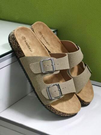 Men's Fashion Soft Cork Sole Slip-On Mule Sandals, Comfortable Footbed Casual Summer Outdoor Beach Slippers, Unisex