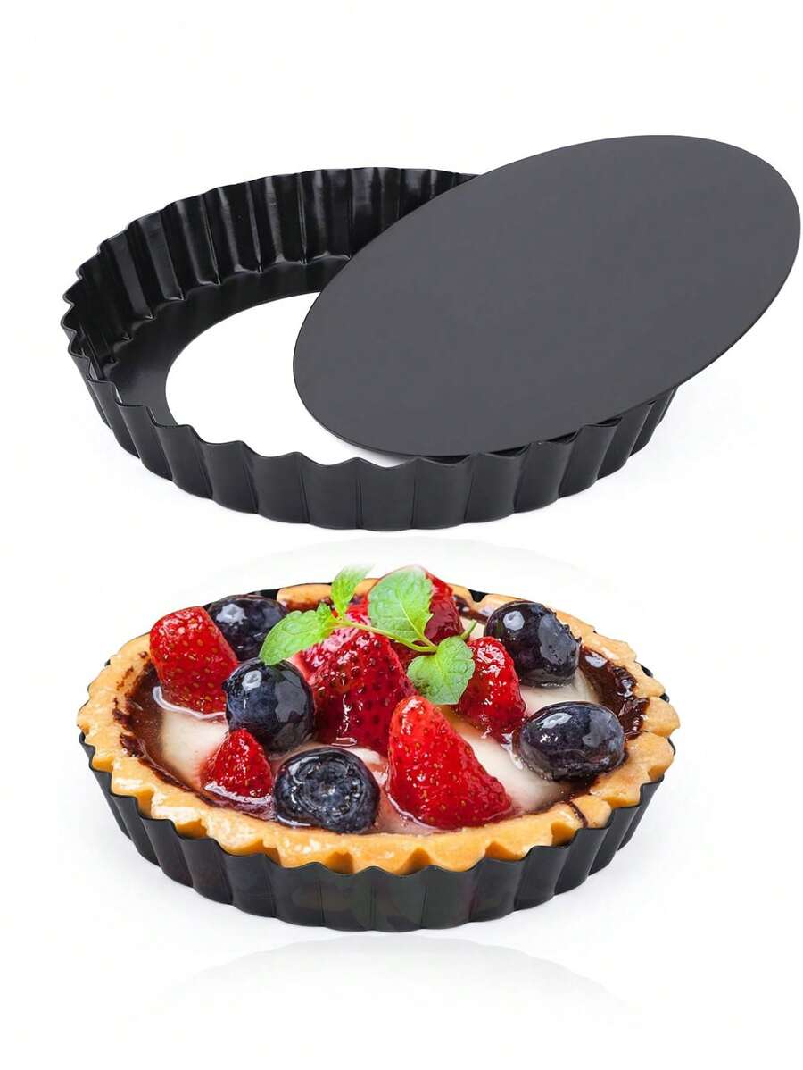 1pc Tart Pans With Removable Bottom,Non Stick Round Fluted Edge Quiche Pans Cake Pans For Baking Pizza Fruit Mousse Dessert,Removable Bottom Quiche Pan,Nonstick Round Pie Pans,Apple Pie Baking Tray,Banana Pie Baking Tray,Pizza Baking Tray With Bottom,Chocolate Pie Baking Tray,Round Tart Pan - Black - View 1