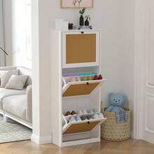 Yvsevnr Rattan Shoe Cabinet Narrow Shoe Cabinet  3 Flaps, Wooden Shoe Cabinet, Hallway Narrow for 18 Pairs of Sho, Space-Saving, for Entrance, Entrance Area, Hallway - Bildfarbe - Übersicht 5