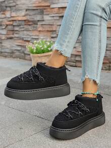 Botas de nieve para mujer lindas y esponjosas, con bloques de color, cordones decorativos, gruesas y cálidas de un solo toque; Nuevas botas de nieve elegantes, cómodas y casuales de moda para el invierno 2025, adecuadas para combinar con atuendos de invierno, botas de invierno para mujeres, botas abultadas para mujer