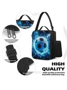Portable Handheld Shoulder Strap Insulated Lunch Bag Stylish Soccer Themed Design Perfect For School Camping Hiking Picnic Beach Travel Lunch Bags Cooler Bag Lunch Box Lunchbox Large Capacity For Men Travel Essentials