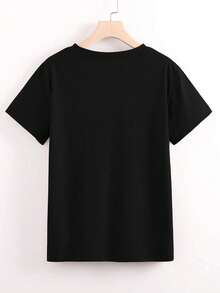 Camiseta de Mujer de Cuello Redondo y Mangas Cortas Diseño Viva Mexico incluye algodón - Negro - Ver 3