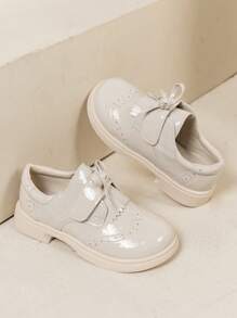 A Pair Of Bow-Decorated Campus Shoes, Thick-Soled Loafers--Go Back To School; Black Shoes; Girls' School Shoes; Girls' Toddler Shoes; Children's Girls' Shoes; Girl's Shoes.