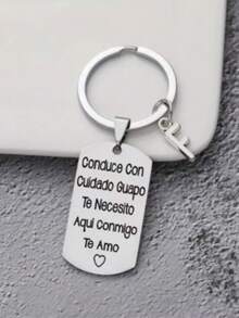 1 pieza Llavero de acero inoxidable con tallado estilo español, regalo romántico del Día de San Valentín para esposo o novio, accesorios de coche, accesorios góticos lindos de Y2K, accesorios del Día del Maestro - Plateado - Ver 25